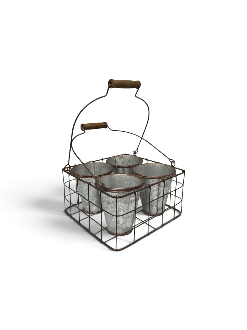 Classic Garden Metal Tote with Rustic Handle- Farmhouse